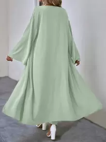 SHEIN LUNE Solid Open Front Coat & Wide Leg Pants - Green - View 2