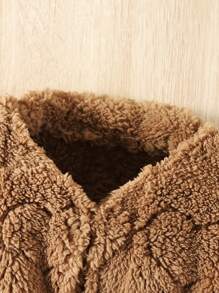 SHEIN Young Girl Solid Belted Fleece Jacket & Scarf - Mocha Brown - View 6