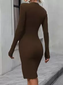 SHEIN Clasi Vestido de punto unicolor tejido de canalé - Café integral - Ver 2