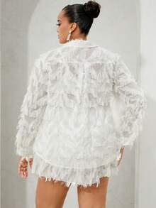 SHEIN SXY 大碼毛茸邊襯衫和短褲 - 白色 - 查看 2