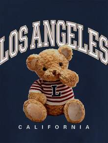 SHEIN 小男孩熊和字母图案卫衣 - 藏蓝色 - 查看 4