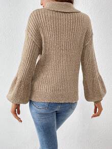 SHEIN Frenchy Áo cao cổ Tay áo lồng đèn Áo len - Màu Khaki - Xem 2