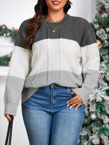 SHEIN LUNE Hơn Khối màu Xoắn Dan Thả vai Áo len - Nhiều màu - Xem 5