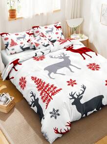 3入組聖誕小鹿&雪人設計圖案滌綸床上用品 - 彩色 - 查看 2