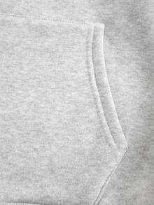 SHEIN EZwear 字母&禮品印花袋鼠口袋抽繩加絨內裏連帽衫 - 淺灰色 - 查看 5