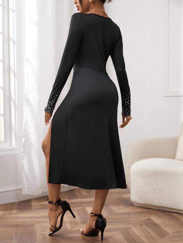 Polka Dot Print Split Thigh Dress