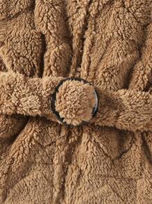 SHEIN Young Girl Solid Belted Fleece Jacket & Scarf - Mocha Brown - View 3