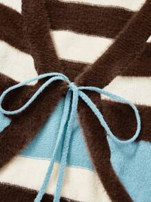 SHEIN MOD Striped Pattern Tie Front Drop Shoulder Crop Cardigan - Multicolor - View 3