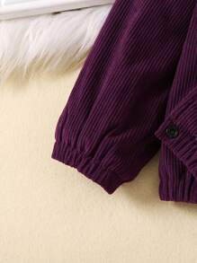 SHEIN 女小童前紐扣加絨內裏燈芯絨夾克 - 酒紅色 - 查看 6