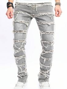 Manfinity Roghcode Men Ripped Frayed Skinny Jeans - Grey - View 5