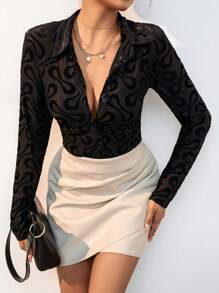 SHEIN Clasi Allover Print Button Up Shirt - Black - View 4