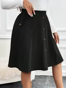 SHEIN Clasi Plus Voorpand met knoppen Vloeiende zoom Rokken