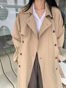 Dazy Tall Của phụ nữ DOUBLE-BREASTED Thắt lưng Áo khoác Trench - Màu Khaki - Xem 3