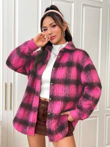 SHEIN EZwear Women's Plaid Woolen Jacket - Multicolor - View 4