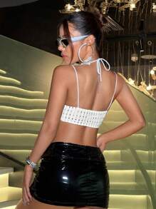 SHEIN ICON Sequin Asymmetrical Hem Cami Top - White - View 7