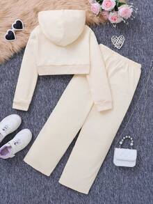 SHEIN Tween Girl Solid Hooded Jacket & Pants - Multicolor - View 2