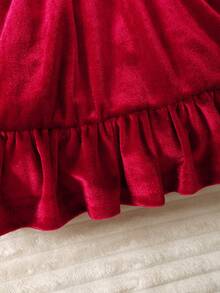 Bebé niña Vestido bajo con fruncido de terciopelo con pañuelo - Burdeos - Ver 7