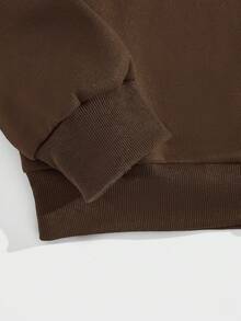 ROMWE MEN Academia Guys Slogan & Cross Graphic Zip Up Drawstring Thermal Lined Hoodie - Coffee Brown - View 3