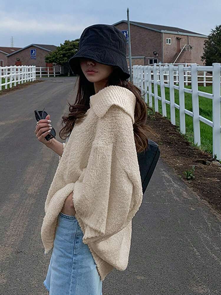 Solid Drop Shoulder Sweater,Fall Clothes