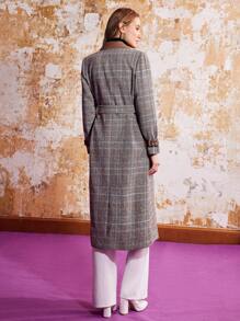 MOTF PREMIUM BELTED PLAID FAUX LEATHER COAT - Brown - View 10