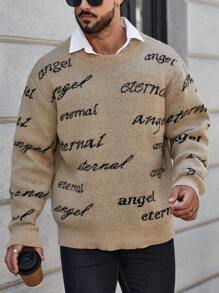 Manfinity Homme Nam Plus Mẫu chữ Thả vai Áo len Không có áo sơ mi - Nhiều màu - Xem 3