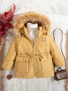 SHEIN Girls' Collar Hooded Padded Coat, Mother And Daughter (3 Pieces Sold Separately) - Apricot - View 5