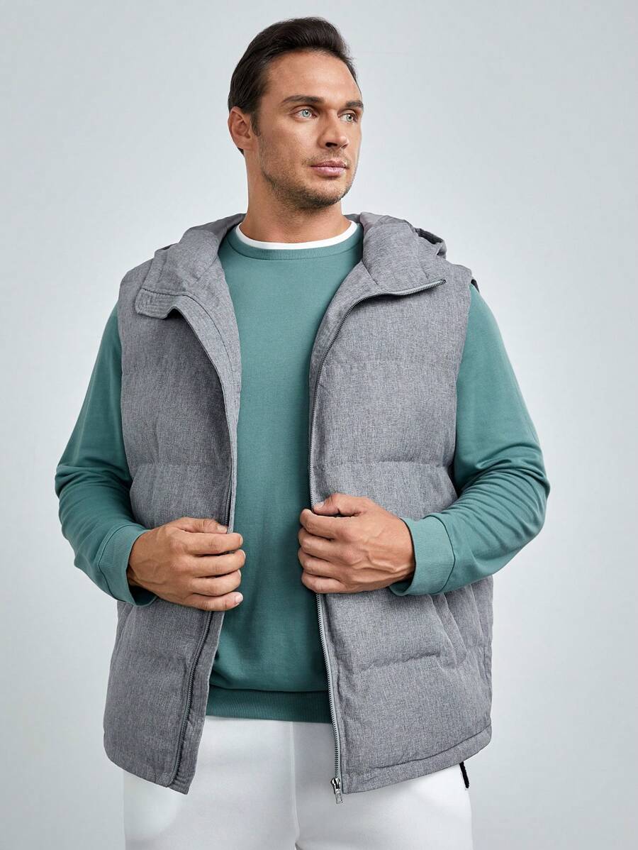 GENTILAND Lỏng lẻo phù hợp Nam Kích thước lớn áo có mũ Cá nóc Khóa kéo-lên Áo vest - Xám - Xem 1