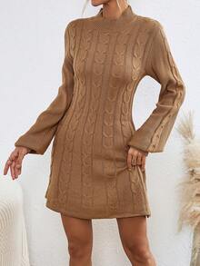 Chiquease Xoắn Dan Cổ giả Đầm Áo len - Màu Khaki - Xem 5