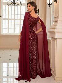 Split Thigh Sequin Formal Dress - Burgundy - View 2