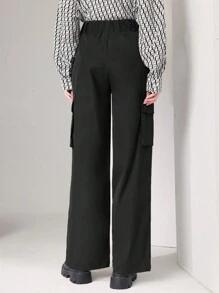 Seusyu Flap Pocket Side Cargo Pants - Black - View 2