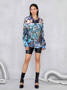 JUSTICE LEAGUE X SHEIN 1 pieza Camisa con estampado de dibujos animados - Multicolor - Ver 5