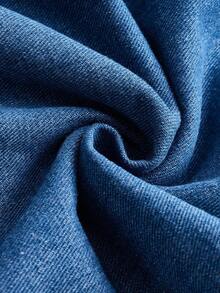 SHEIN MOD Khối màu Xén Thô Váy Denim - Rửa trung bình - Xem 4