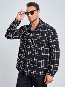 Manfinity VCAY Shacket À Carreaux À Impressions Pour Hommes, Grande Taille, Coupe Ample, Avec Poches À Rabat