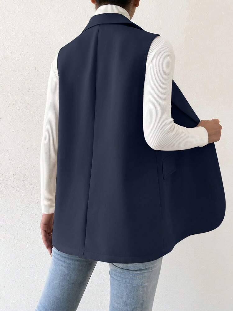 BizChic 西裝領雙排釦翻蓋細節馬甲西裝外套 - 藏蓝色 - 查看 2