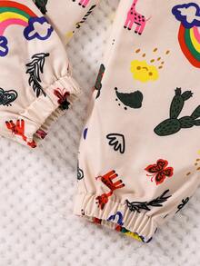 SHEIN Young Girl 彩虹與仙人掌印花運動衫與運動褲 - 黃色 - 查看 4