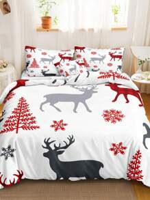 3入組聖誕小鹿&雪人設計圖案滌綸床上用品 - 彩色 - 查看 1