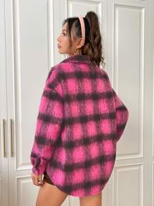 SHEIN EZwear Women's Plaid Woolen Jacket - Multicolor - View 6