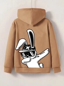 SHEIN Sudadera holgada y cómoda con estampado de conejo para niño preadolescente - Camel - Ver 1