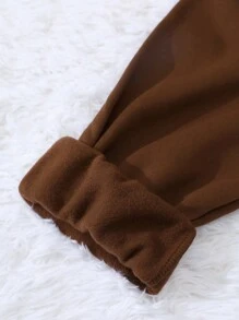 SHEIN EZwear 字母圖案加絨內裏運動衫 - 咖啡棕 - 查看 3