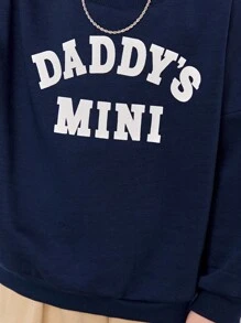 SHEIN 2 件套小男孩字母印花圆领运动衫，带口袋和条纹罗纹饰边，保暖内衬裤子套装，加厚 - 藏蓝色 - 查看 6