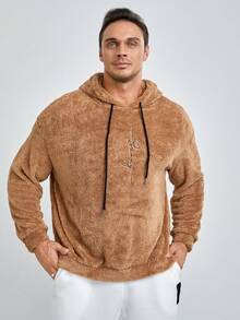 GENTILAND Nam Plus Thêu Chữ Dây rút Flannel Hoodie - màu nâu - Xem 5