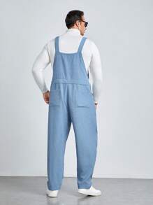 GENTILAND Men Plus Solid Pocket Front Overall Jumpsuit Without Tee - Blue - View 2