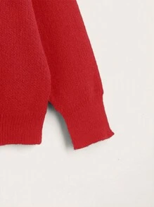 Flirla 加码字母植绒落肩针织套头衫秋冬毛衣 - 紅色 - 查看 4