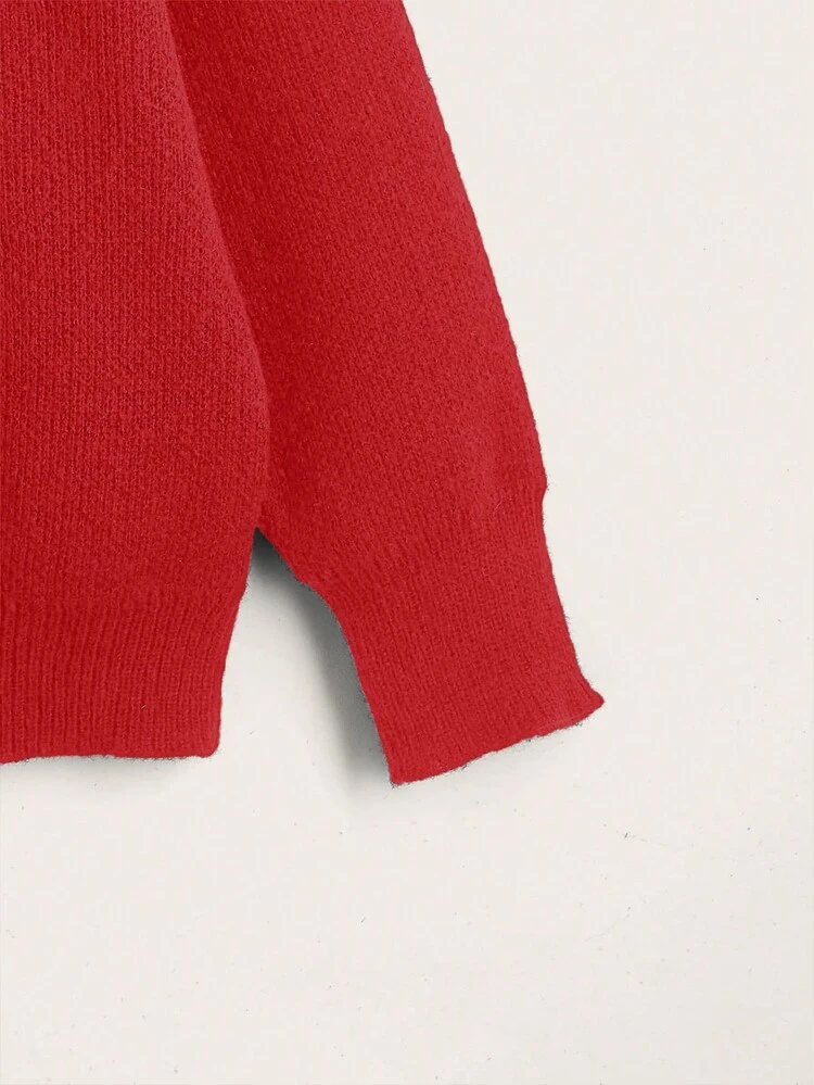 Plus Letter Flocking Drop Shoulder Sweater Knit Pullover Fall Winter Sweater