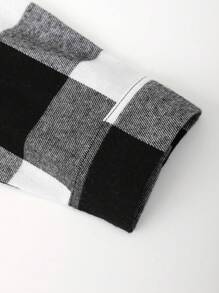 Manfinity Homme 男士水牛格纹印花抽绳连帽衬衫（不含T恤），适合秋季穿着，长袖上衣 - 黑與白 - 查看 3