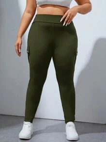 SHEIN EZwear Hơn Túi có nắp Xà cạp - xanh quân đội - Xem 5
