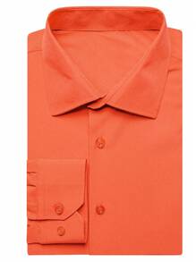 Men 1pc Bow Front Shirt & 1pc Handkerchief & 1pair Cufflinks - Orange - View 5