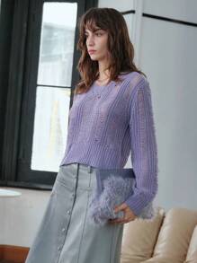 Anewsta 素色V領短款毛衣