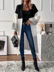 SHEIN LUNE Áo khoác cardigan dáng dài hai túi màu khối - Nhiều màu - Xem 6