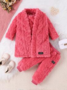 女嬰素色背心上衣和褲子&開門襟外套